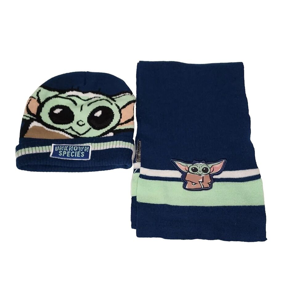 STAR WARS MANDALORIAN Knit Winter Beanie Hat & Scarf Set Age 4-12